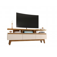 Manhattan Comfort 234BMC12 Yonkers 70.86 TV Stand with Solid Wood Legs and 6 Media and Storage Compartments in Off White and Cinnamon